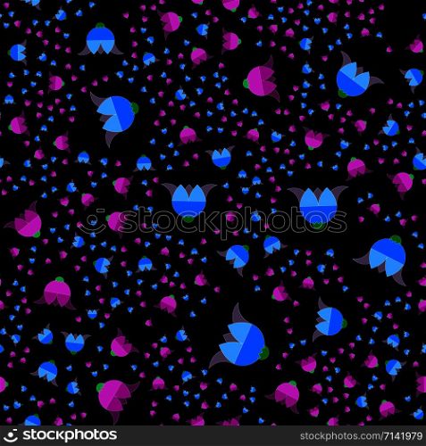Floral background on dark. For fabric, baby clothes, background, textile, wrapping paper and other decoration. Repeating editable vector pattern. EPS 10. Floral background on dark. For fabric, baby clothes, background, textile, wrapping paper and other decoration. Vector seamless pattern EPS 10
