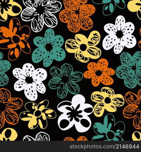 Floral background. Seamless vector pattern with hand drawn flowers. Floral pattern on white background