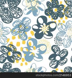 Floral background. Seamless vector pattern with hand drawn flowers. Floral pattern on white background