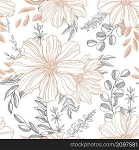 Floral background. Seamless vector pattern with hand drawn flowers. Floral pattern with graphic flowers.