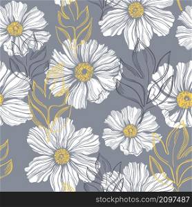 Floral background. Seamless vector pattern with hand drawn flowers. Floral pattern with white flowers.