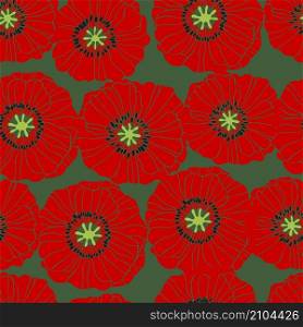 Floral background. Seamless vector pattern with hand drawn poppies flowers. Floral pattern on white background