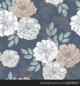 Floral background. Seamless vector pattern with hand drawn roses.