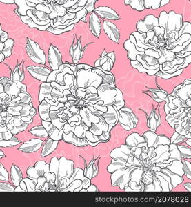 Floral background. Seamless vector pattern with hand drawn roses.