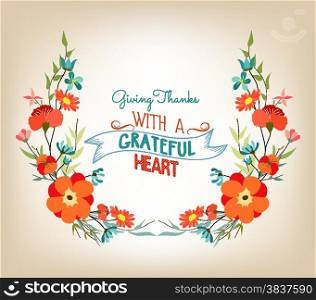Floral background thanksgiving greeting card with decorative flowers