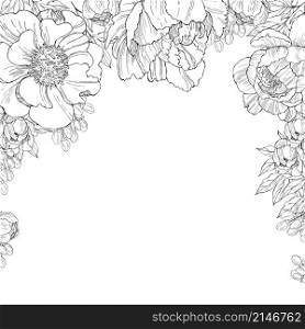 Floral background. Vector background with hand drawn peonies. Floral pattern on white background