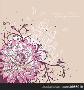 floral background with a single chrysanthemum and fantasy plants