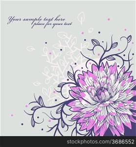 floral background with a single pink flower and fantasy plants