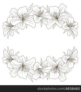 Floral Background with Beautiful Lilies. Illustration Floral Background with Beautiful Lilies. Flowers in Hand Drawn Style and Isolated on White Background - Vector