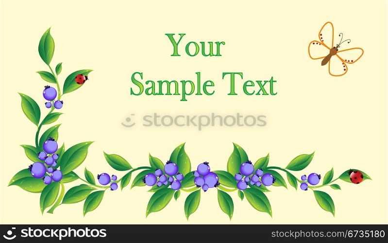 floral background with berries,butterfly and ldybugs