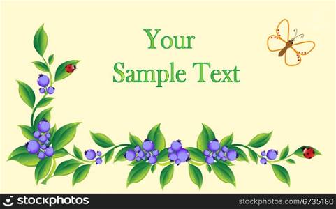 floral background with berries,butterfly and ldybugs