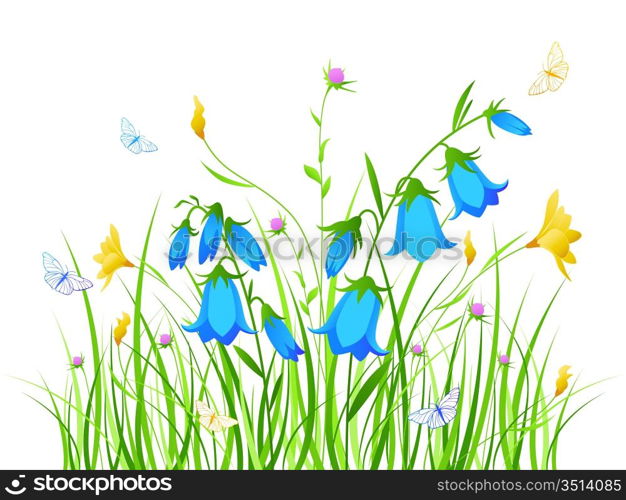 floral background with blue and yellow flowers