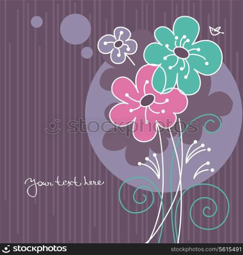 Floral background with cartoon birds
