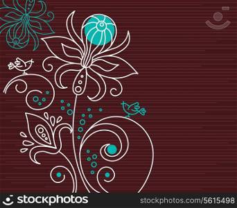 Floral background with cartoon birds