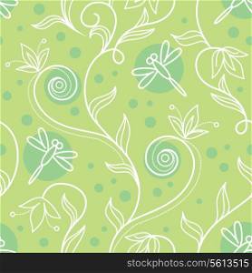 Floral background with cartoon dragonflies