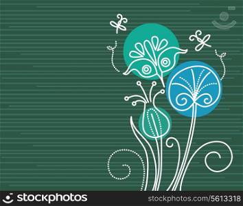 Floral background with cartoon dragonflies&#x9;