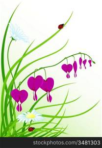floral background with chamomiles and ladybugs