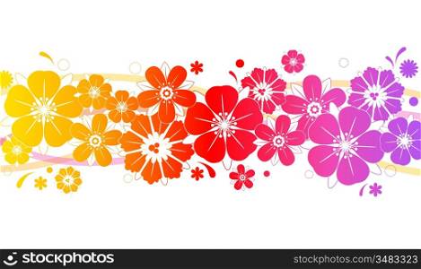 floral background with colored flowers and lines