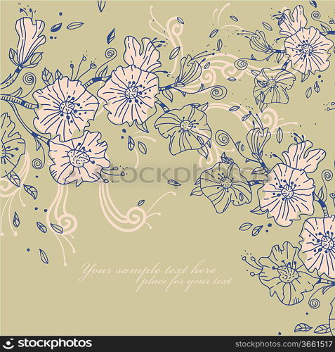 floral background with fantasy hand drawn flowers and swirls