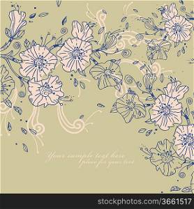 floral background with fantasy hand drawn flowers and swirls