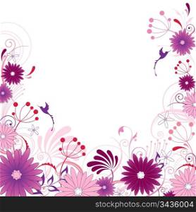 floral background with flowers, leaves, ornament and birds