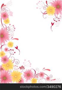 floral background with flowers, leaves, ornament and birds