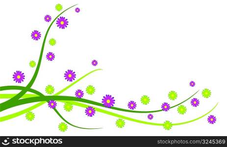 floral background with green and magenta flowers, vector illustration