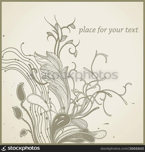 floral background with hand drawn fantasy plants