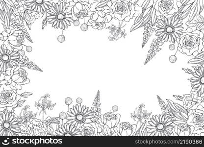 Floral background with hand-drawn flowers and leaves .. Floral background. Vector illustration.