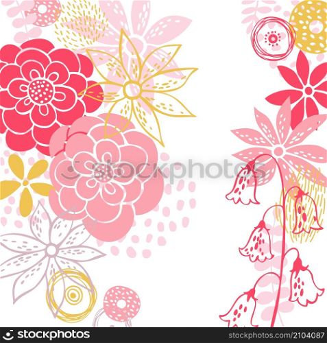 Floral background with hand drawn flowers. Vector sketch illustration.. Floral background . Vector sketch illustration.
