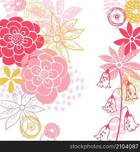 Floral background with hand drawn flowers. Vector sketch illustration.. Floral background . Vector sketch illustration.