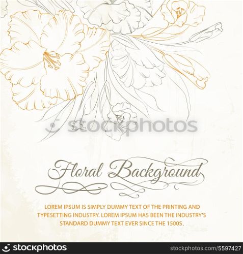 Floral background with hand drawn irises. Vector illustration.