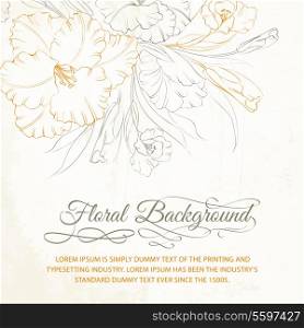 Floral background with hand drawn irises. Vector illustration.