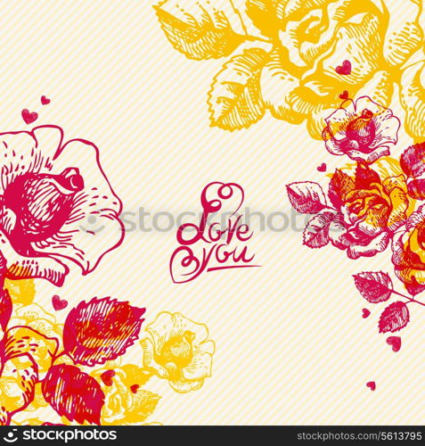 Floral background with hand lettering. Card of Wedding day