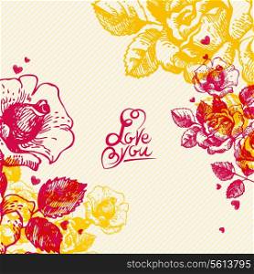 Floral background with hand lettering. Card of Wedding day