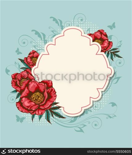 Floral background with label and red peony