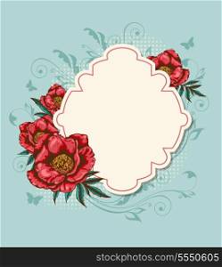 Floral background with label and red peony