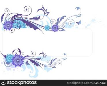 Floral background with ornament and blue flowers