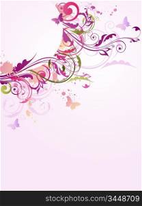 floral background with ornament and butterfly