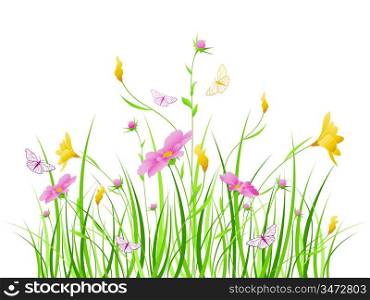 floral background with pink and yellow flowers
