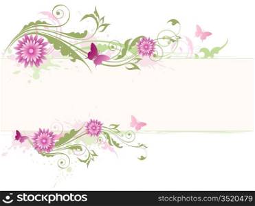 floral background with pink flowers and green ornament