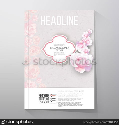 Floral background with place for text and pink flowers over canvas texture. Brochure or flyer vector template.. Floral background with place for text and pink flowers over canvas texture. Brochure or flyer vector template