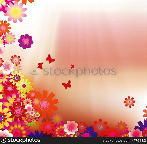 floral background with rays vector illustration