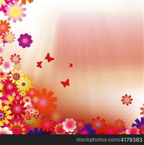 floral background with rays vector illustration