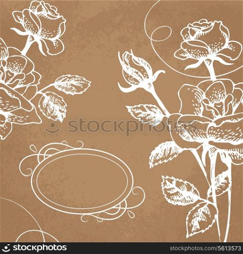Floral background with roses and frame