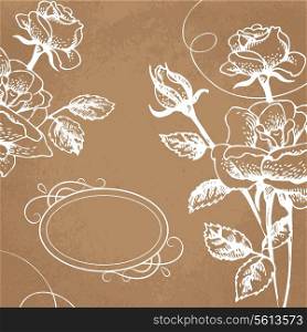 Floral background with roses and frame