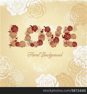 Floral background with roses and love letters