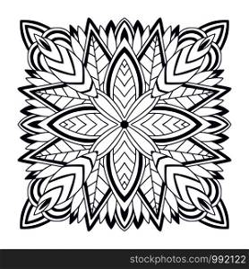 Floral Bandana print. Mandala square pattern. Vector black and white background. Template for textile. Ornamental abstract leaves pattern. Floral Bandana print. Mandala square pattern. Vector black and white background. Template for textile. Ornamental abstract leaves pattern.