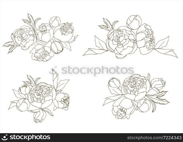 Floral border, peony bouquet