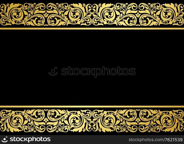 Floral border with gilded elements in retro style for embellishment design